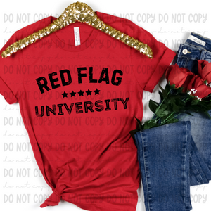 Red flag university black writing