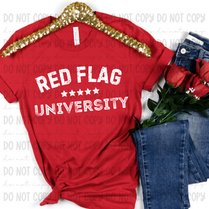 Red flag university white writing