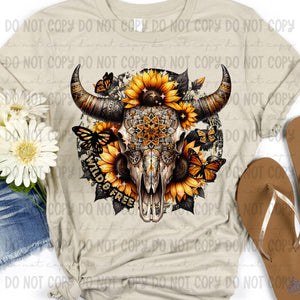 Wild and free skull with sunflowers